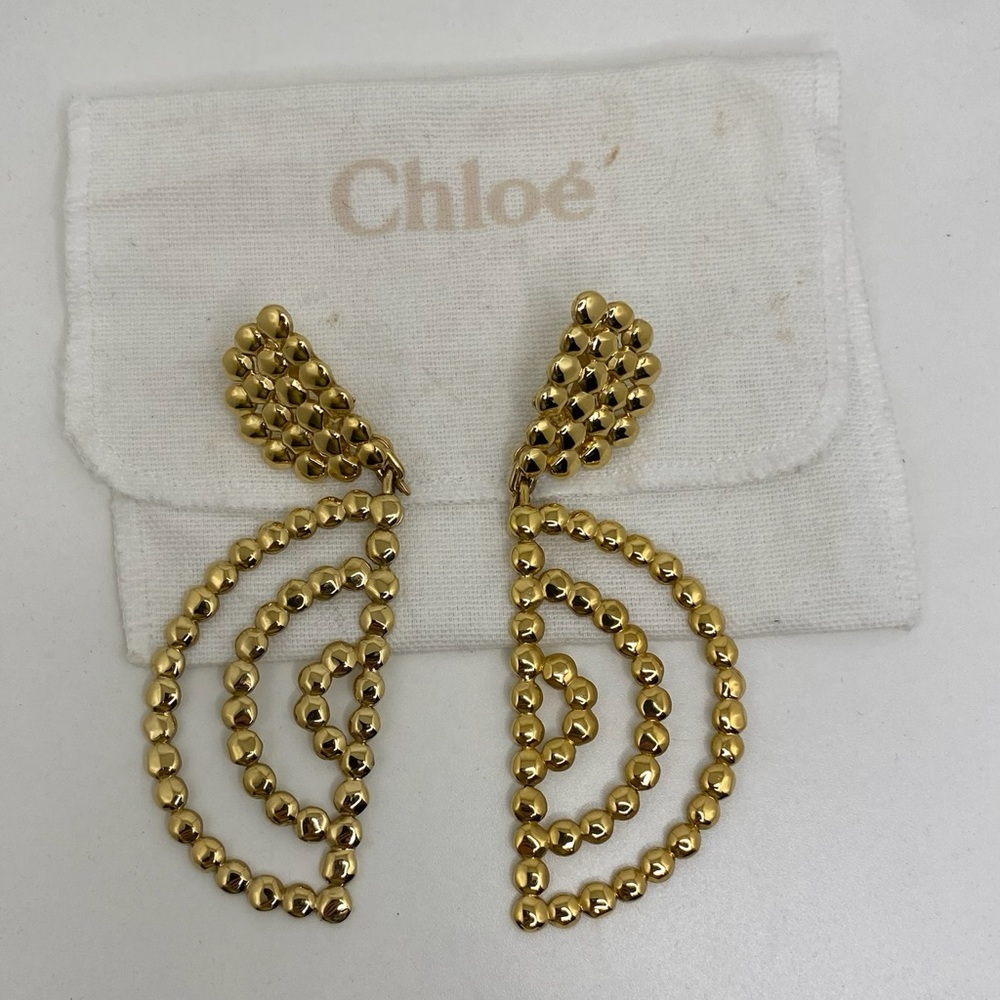 Chloé Gold Beaded Sculptural Drop Earrings